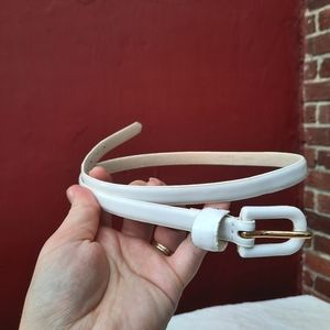 Patent Leather Solid White Skinny Belt Small Jeans Pants or Waist Belt